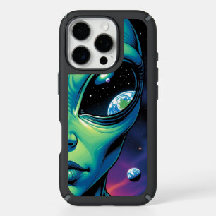 Alien Face with Planets Reflections in Eyes iPhone 16 Pro Case