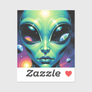 Alien Face with Planets Reflections in Eyes Sticker