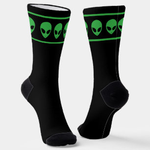 Alien Faces Green and Black Extra Terrestrial Socks