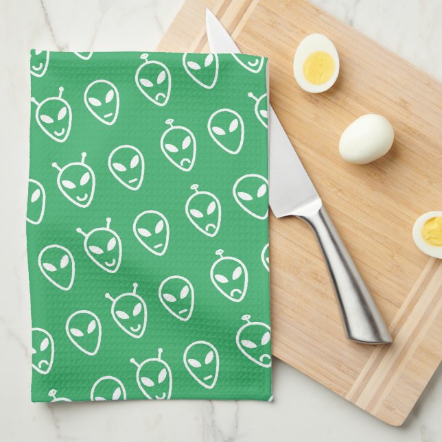 Alien Faces Kitchen Towel (Quarter Fold)
