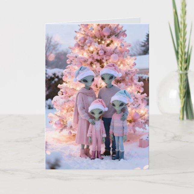 Alien Family Christmas Holiday Portrait Card (Front)