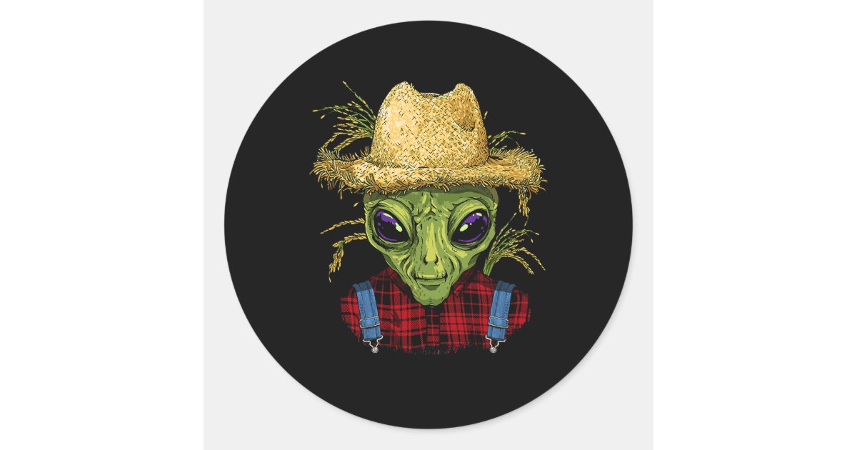 Alien Farmer UFO Alien Outer Space Lover 46 Classic Round Sticker | Zazzle