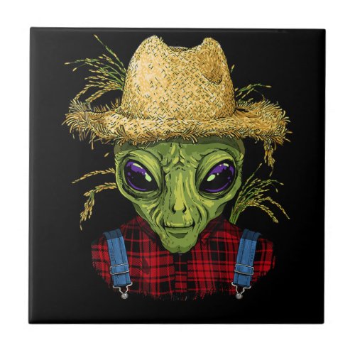 Alien Farmer UFO Alien Outer Space Lover Ceramic Tile