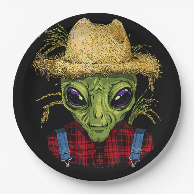 Alien Farmer UFO Alien Outer Space Lover Paper Plates (Front)