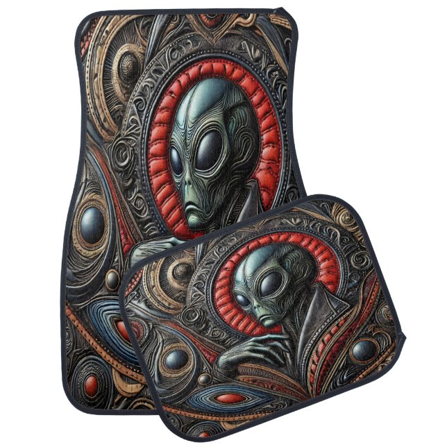 Alien Figure Amid Cosmic Designs Car Floor Mat (Set)