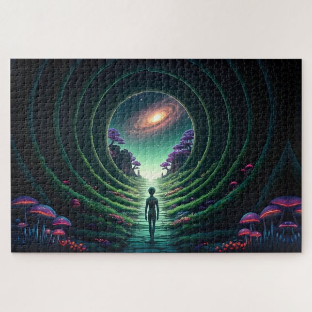Alien Figure walks to a Stargate-Distant Planet Jigsaw Puzzle (Horizontal)
