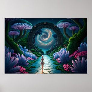 Alien Figure walks to a Stargate-Distant Planet Poster