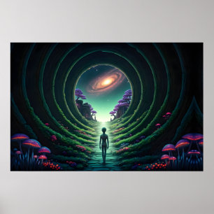 Alien Figure walks to a Stargate-Distant Planet Poster