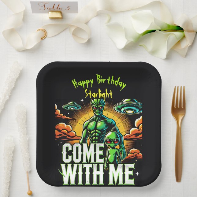 Alien Figures: Adventures in Space Paper Plates (Wedding)