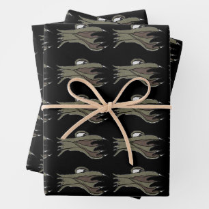 Alien fish hand drawn illustration pattern wrapping paper sheets