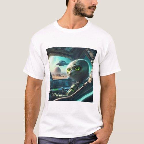 Alien flying a spaceship T_Shirt
