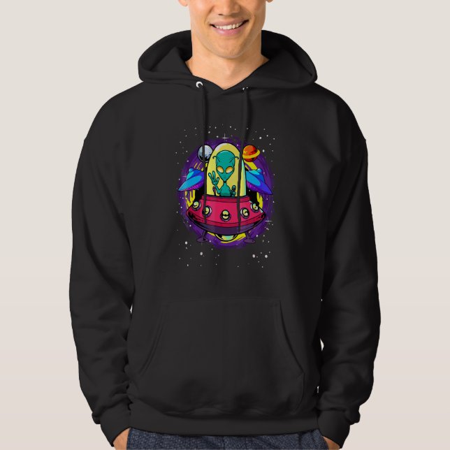Alien Flying Saucer Peace Outer Space Alien Abduct Hoodie (Front)