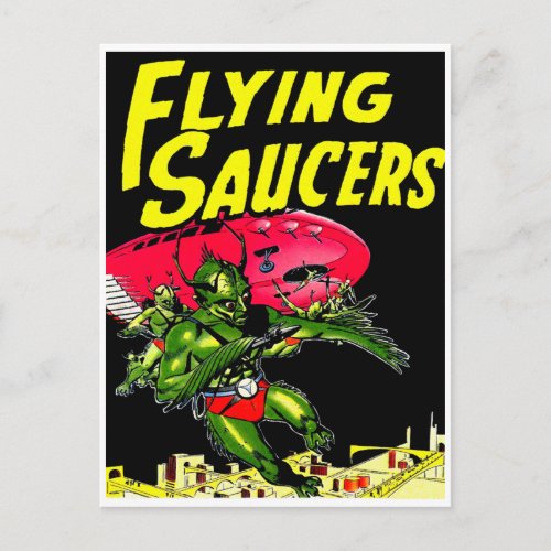 Alien Flying Saucers Vintage Comic Book Art Postcard