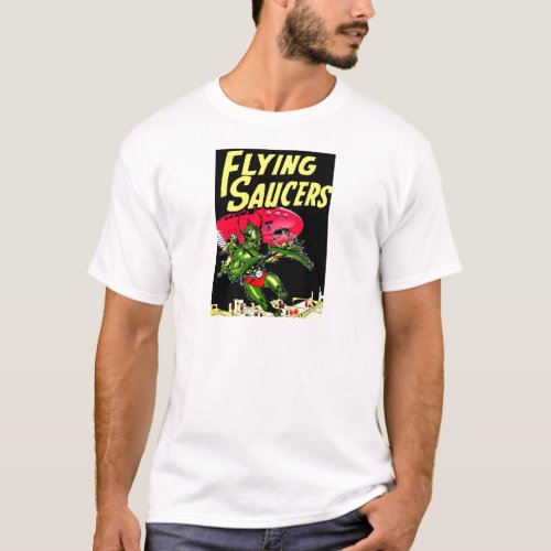 Alien Flying Saucers Vintage Comic Book Art T_Shirt