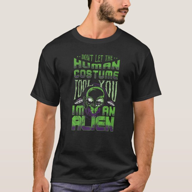 Alien  For Men Area 51 Space Head Green Ufo T-Shirt (Front)