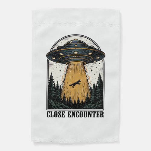Alien Forest Abduction Vintage UFO Engraving Garden Flag