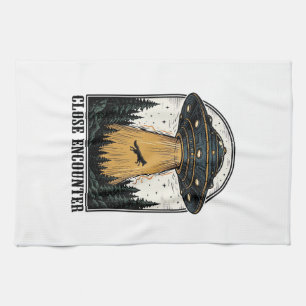 Alien Forest Abduction Vintage UFO Engraving Kitchen Towel