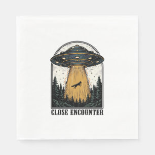 Alien Forest Abduction Vintage UFO Engraving Napkins