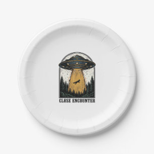 Alien Forest Abduction Vintage UFO Engraving Paper Plates