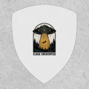 Alien Forest Abduction Vintage UFO Engraving Patch