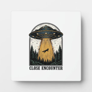 Alien Forest Abduction Vintage UFO Engraving Plaque