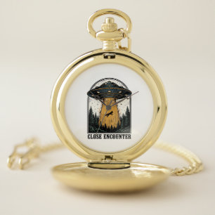 Alien Forest Abduction Vintage UFO Engraving Pocket Watch