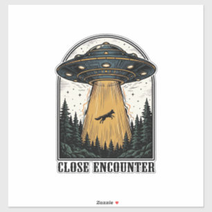 Alien Forest Abduction Vintage UFO Engraving Sticker
