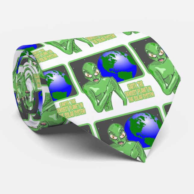 Alien Funny Earth Review Neck Tie (Rolled)