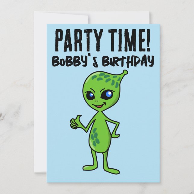 ALIEN FUNNY KIDS BIRTHDAY PARTY INVITATIONS (Front)