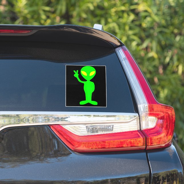 ALIEN FUNNY UFO PEACE CAR DECAL STICKER (Car Side)