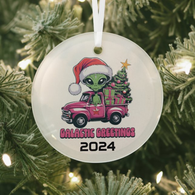 Alien Galactic Greetings Glass Ornament (Insitu)