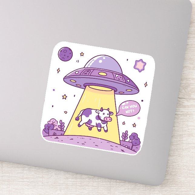 Alien gen Z cow abduction Sticker (Detail)