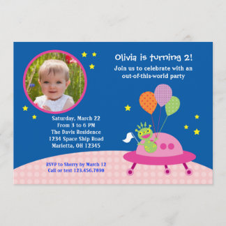 Alien Girl Photo Birthday Party Invitation