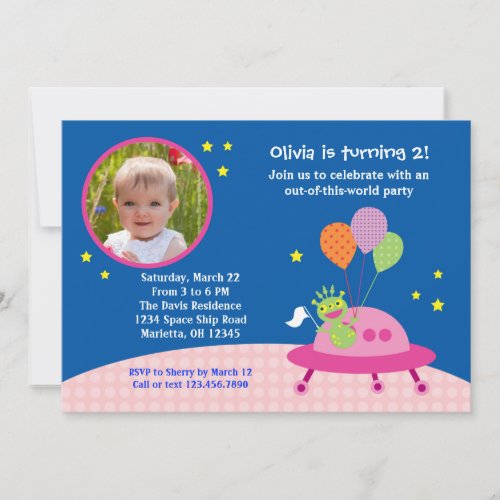 Alien Girl Photo Birthday Party Invitation
