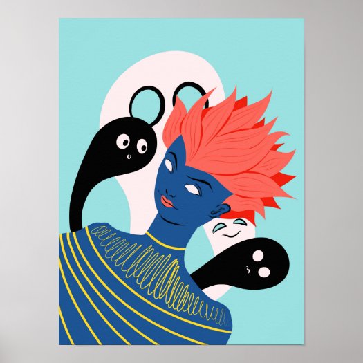 Alien Girl With Spooky Ghosts Imaginary Friends Poster