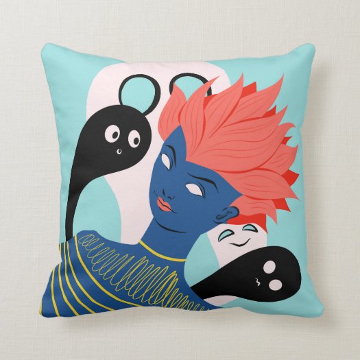 Alien Girl With Spooky Ghosts Imaginary Friends Throw Pillow
