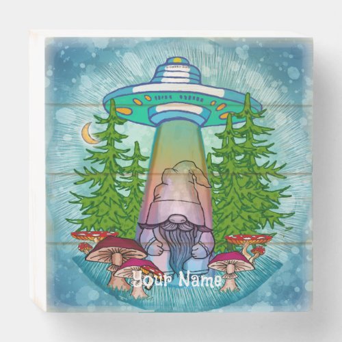 Alien Gnome Abduction custom name  Wooden Box Sign