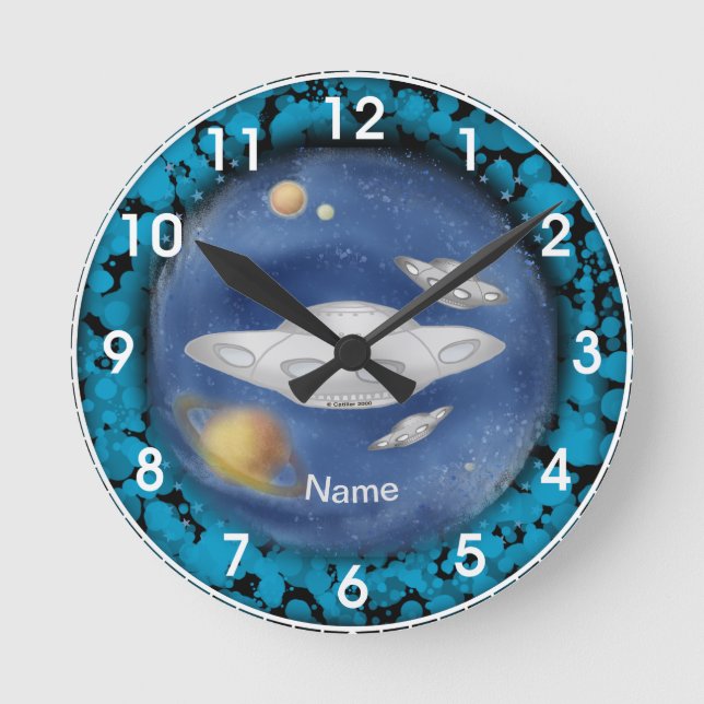 Alien Gray Spaceship  Clock (Front)