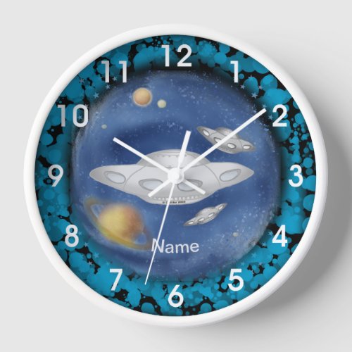 Alien Gray Spaceship custom name  Clock