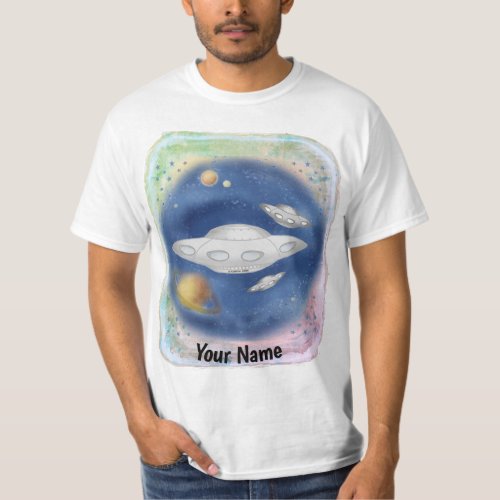 Alien Gray Spaceship custom name T_Shirt