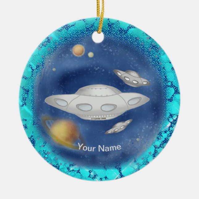 Alien Gray Spaceship Ornament (Front)