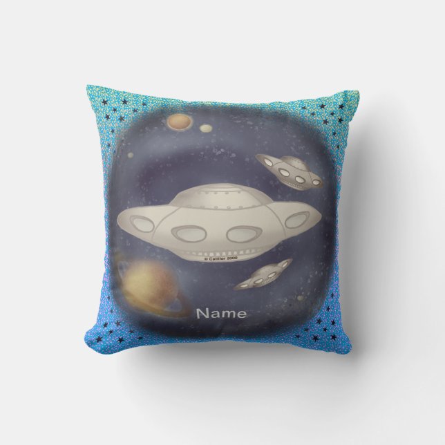 Alien Gray Spaceship Pillow (Front)