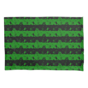Alien Green and Black Halloween Nightmare Stripes Pillow Case