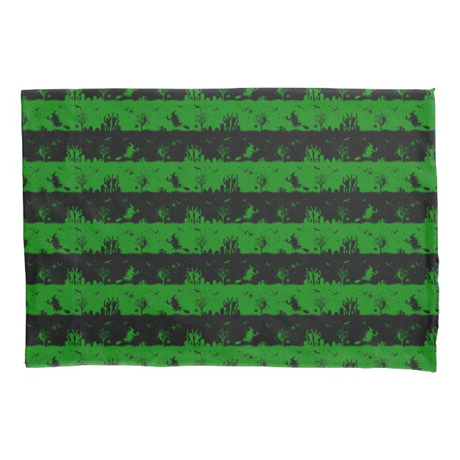 Alien Green and Black Halloween Nightmare Stripes Pillow Case (Front)