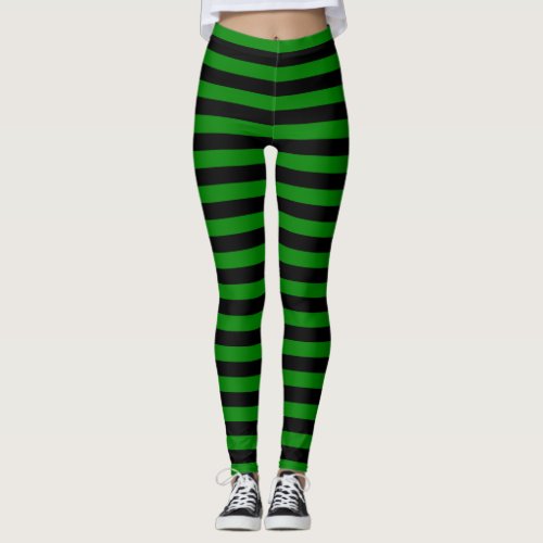 Alien Green and Black Horizontal Witch Stripes Leggings