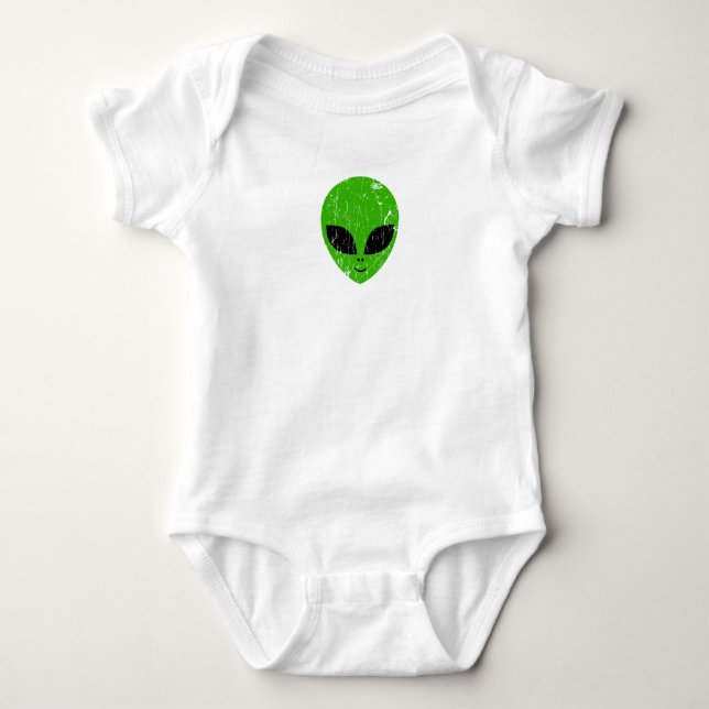 alien green head ufo science fiction extraterrestr baby bodysuit (Front)