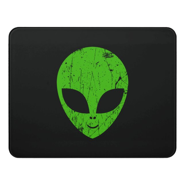 alien green head ufo science fiction extraterrestr door sign (Contemporary Front)