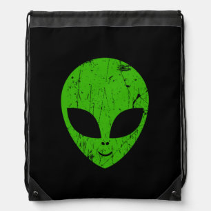 alien green head ufo science fiction extraterrestr drawstring bag