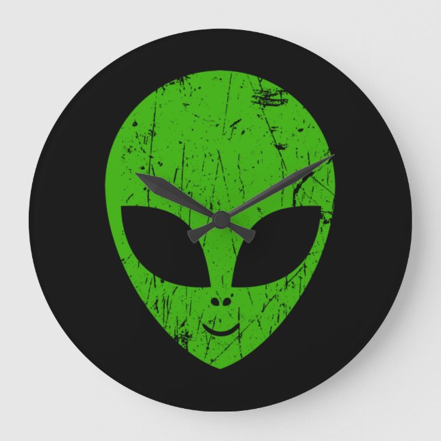 alien green head ufo science fiction extraterrestr large clock (Front)