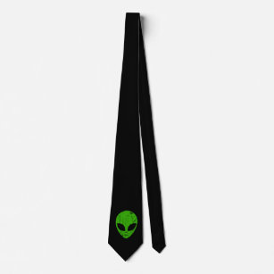 alien green head ufo science fiction extraterrestr neck tie